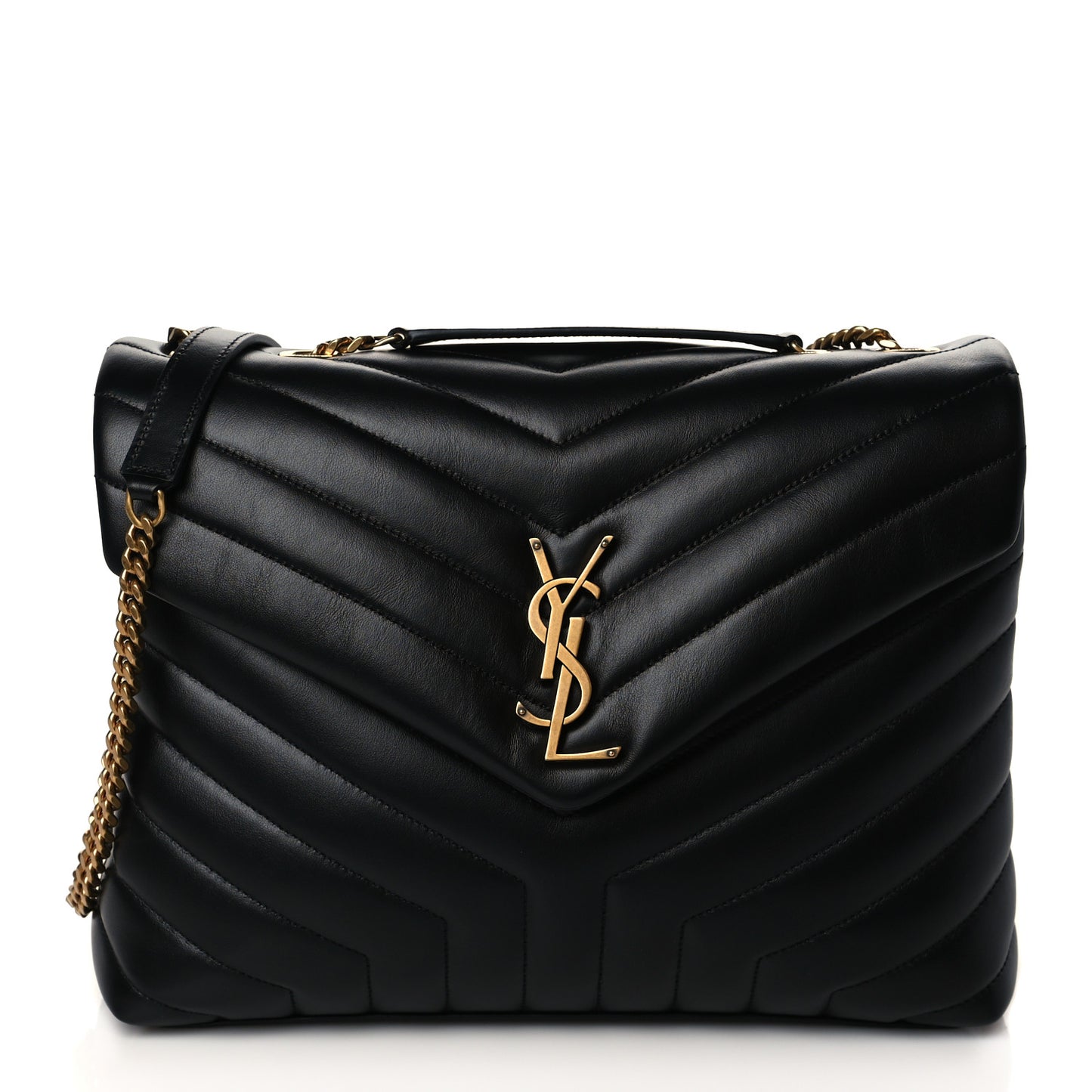 Calfskin Y Quilted Monogram Medium Loulou Chain Satchel Black