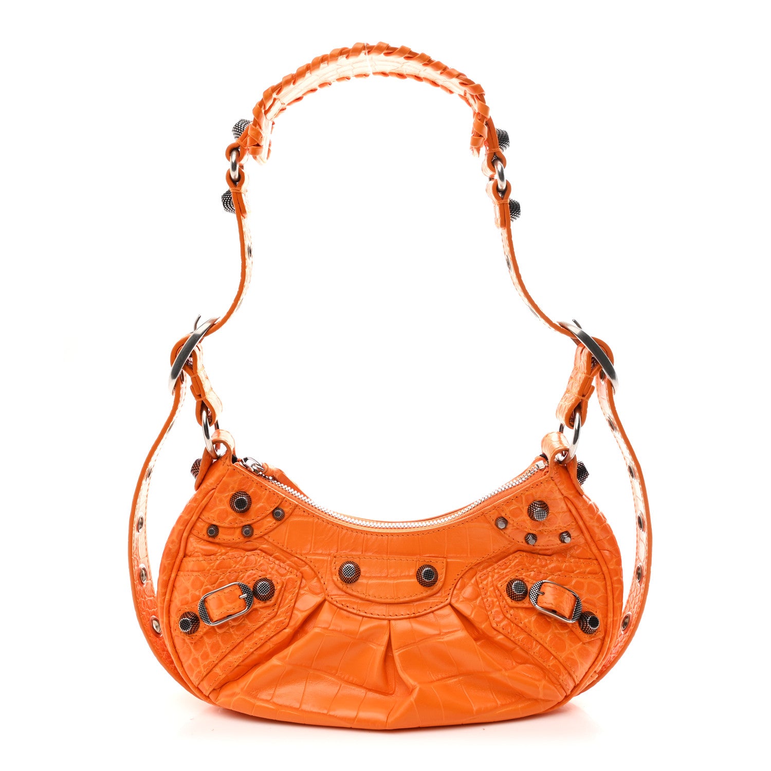 Balenciaga Extra Supple Calfskin Crocodile Embossed Le Cagole Shoulder Bag XS Pop Orange 1 of 11