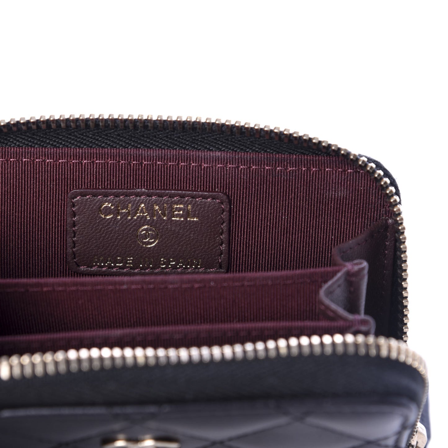 Lambskin Quilted Zip Around Coin Purse Black