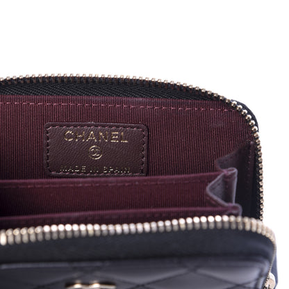 Chanel Lambskin Quilted Zip Around Coin Purse Black 6 of 8