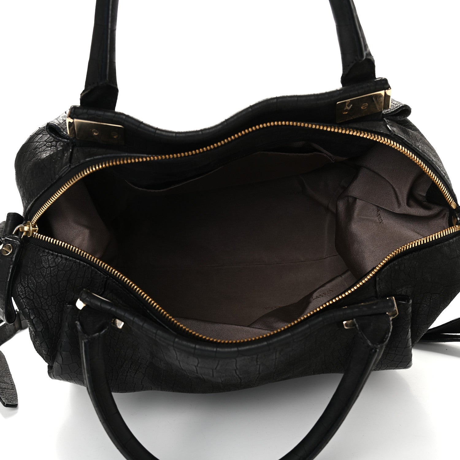 Lanvin Crocodile Stamped Calfskin Trilogy Bowling Bag Black 5 of 12
