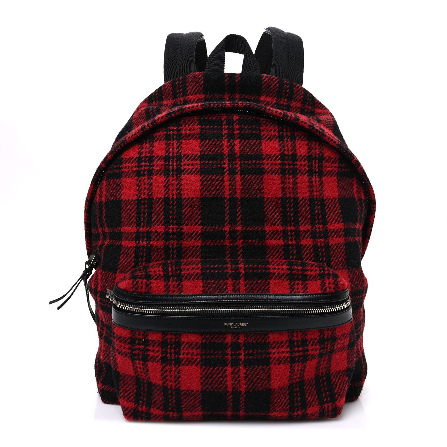 Saint Laurent Wool Tartan City Backpack Red Black 1 of 10