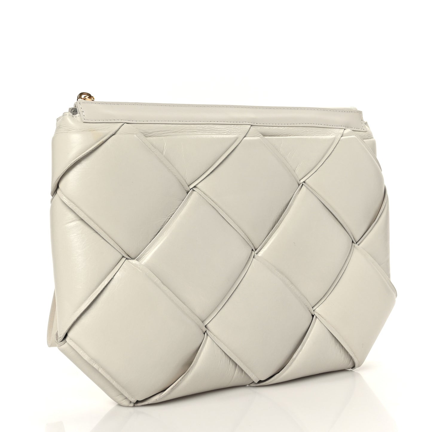 Paper Calfskin Maxi Intrecciato Padded Pouch Clutch Plaster