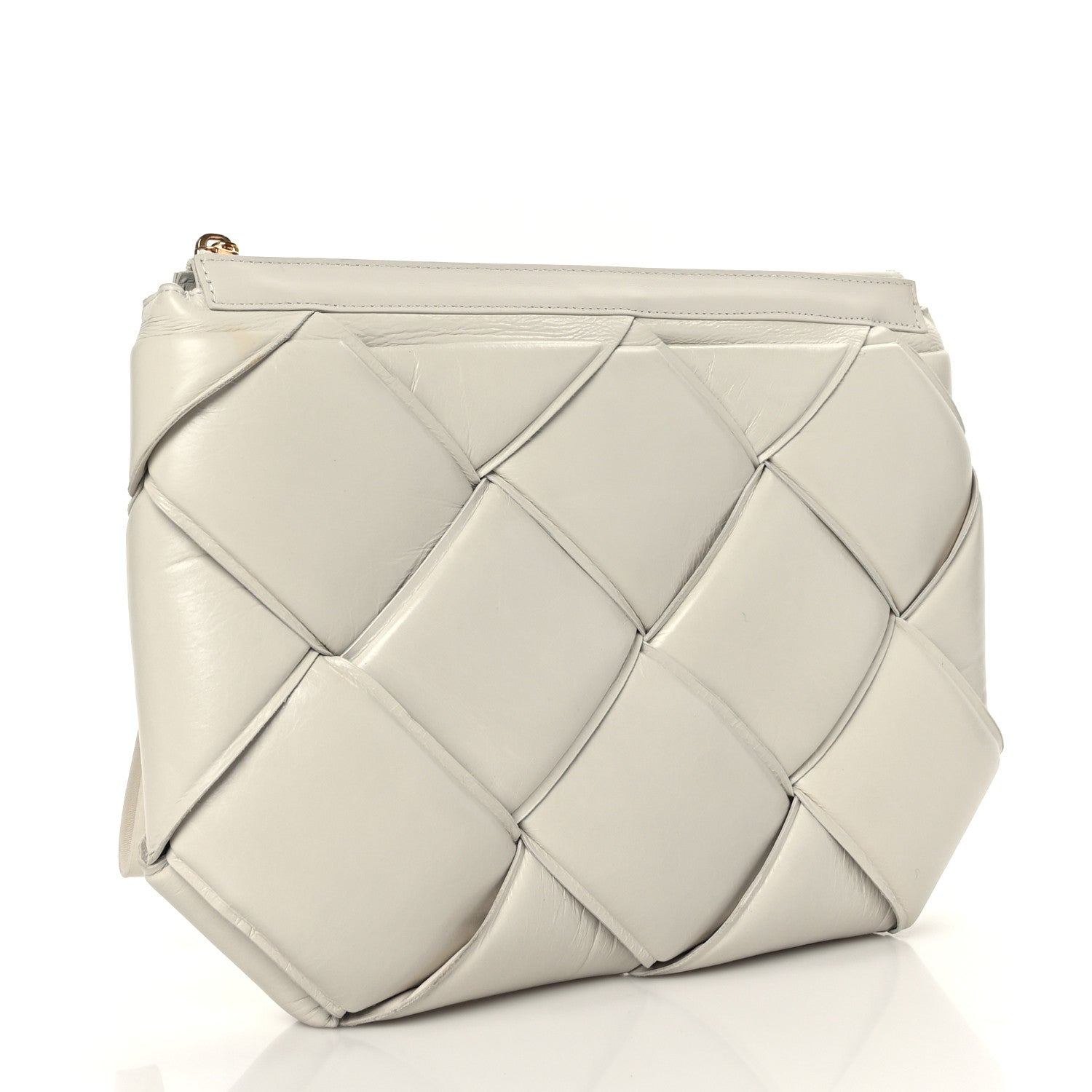 Bottega Veneta Paper Calfskin Maxi Intrecciato Padded Pouch Clutch Plaster 3 of 10