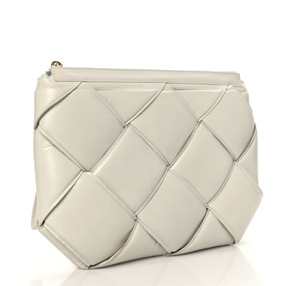 Bottega Veneta Paper Calfskin Maxi Intrecciato Padded Pouch Clutch Plaster 3 of 10
