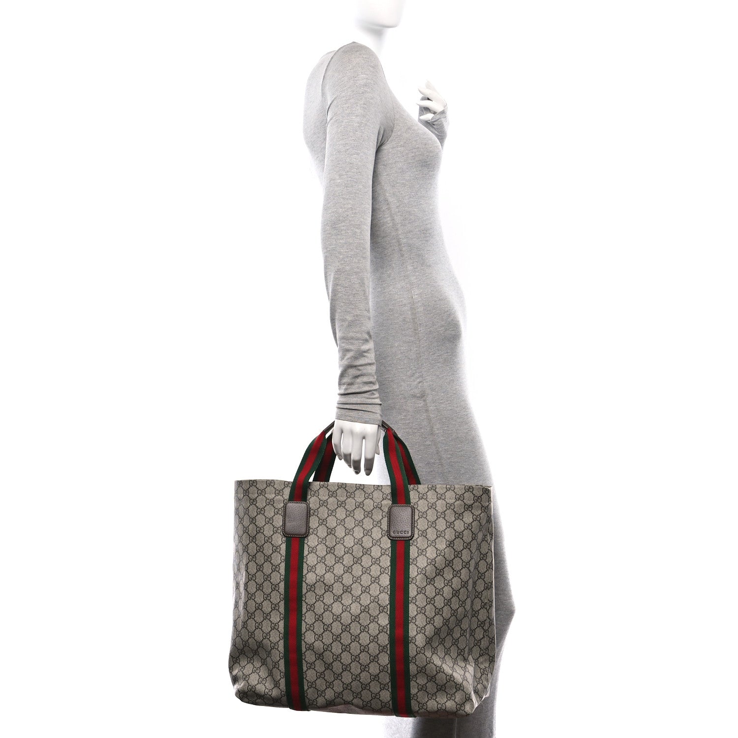 Gucci Tender GG Supreme Monogram Textured Dollar Calfskin Web Tote Beige Ebony New Acero 2 of 9