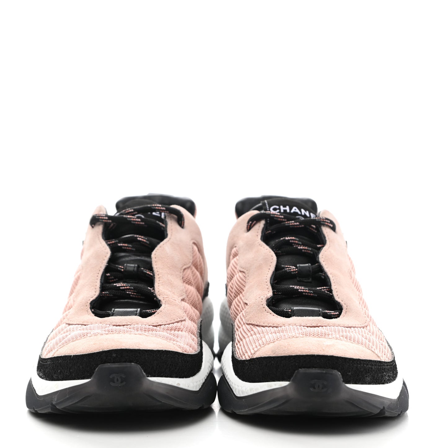 Mesh Suede Calfskin Quilted Sneakers 41 Black Pink