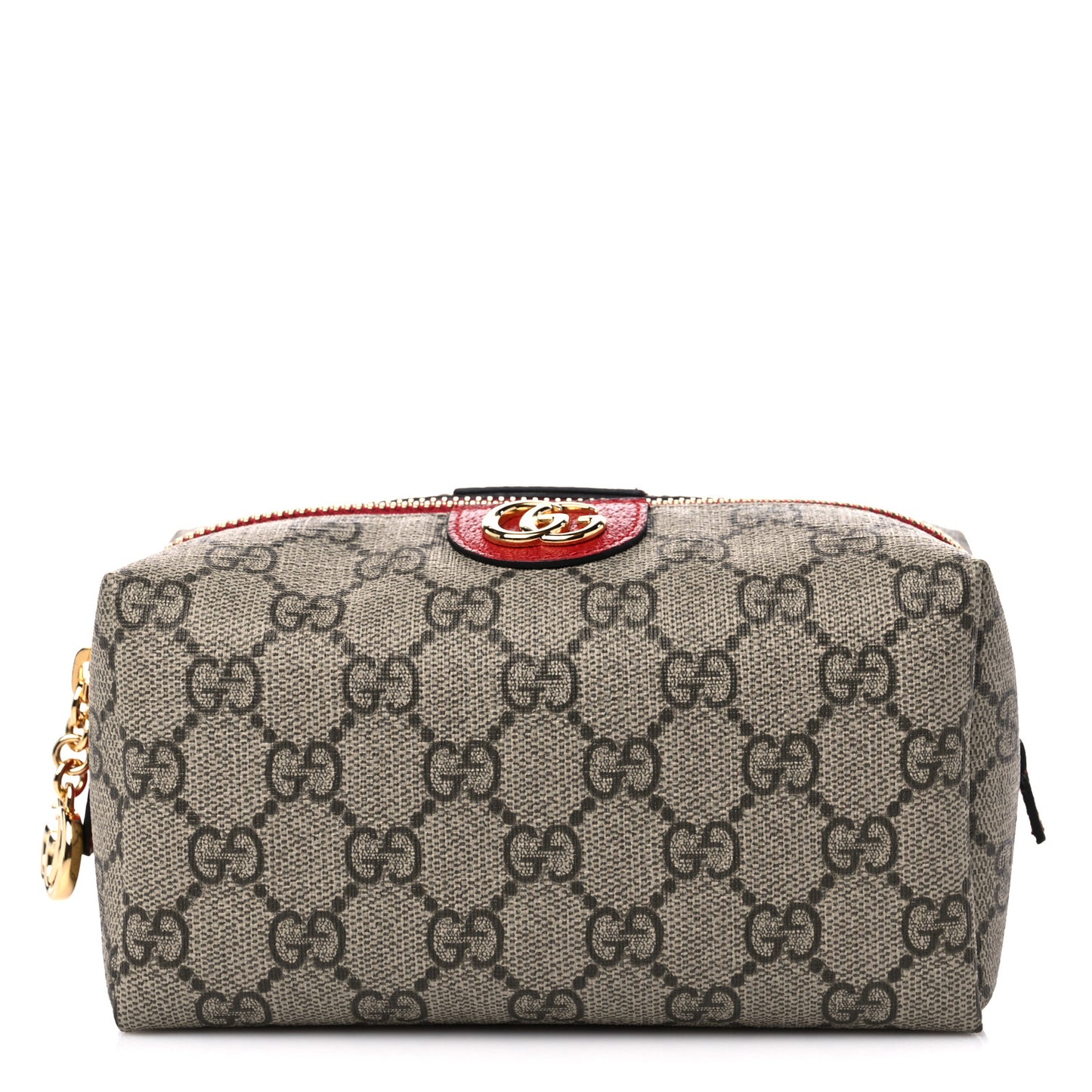 Soft GG Supreme Monogram Calfskin Medium Ophidia Cosmetic Case Beige Ebony Hibiscus Red
