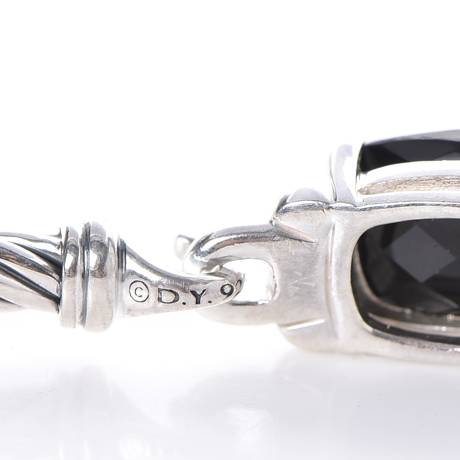 David Yurman Sterling Silver Diamond Black Onyx 3mm Petite Wheaton Bracelet 4 of 5
