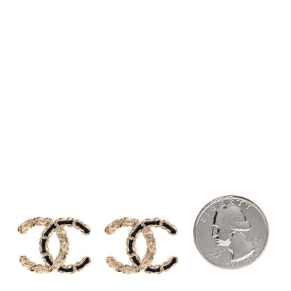 Chanel Enamel Metal Chain French New Wave CC Earrings Black Gold 2 of 5