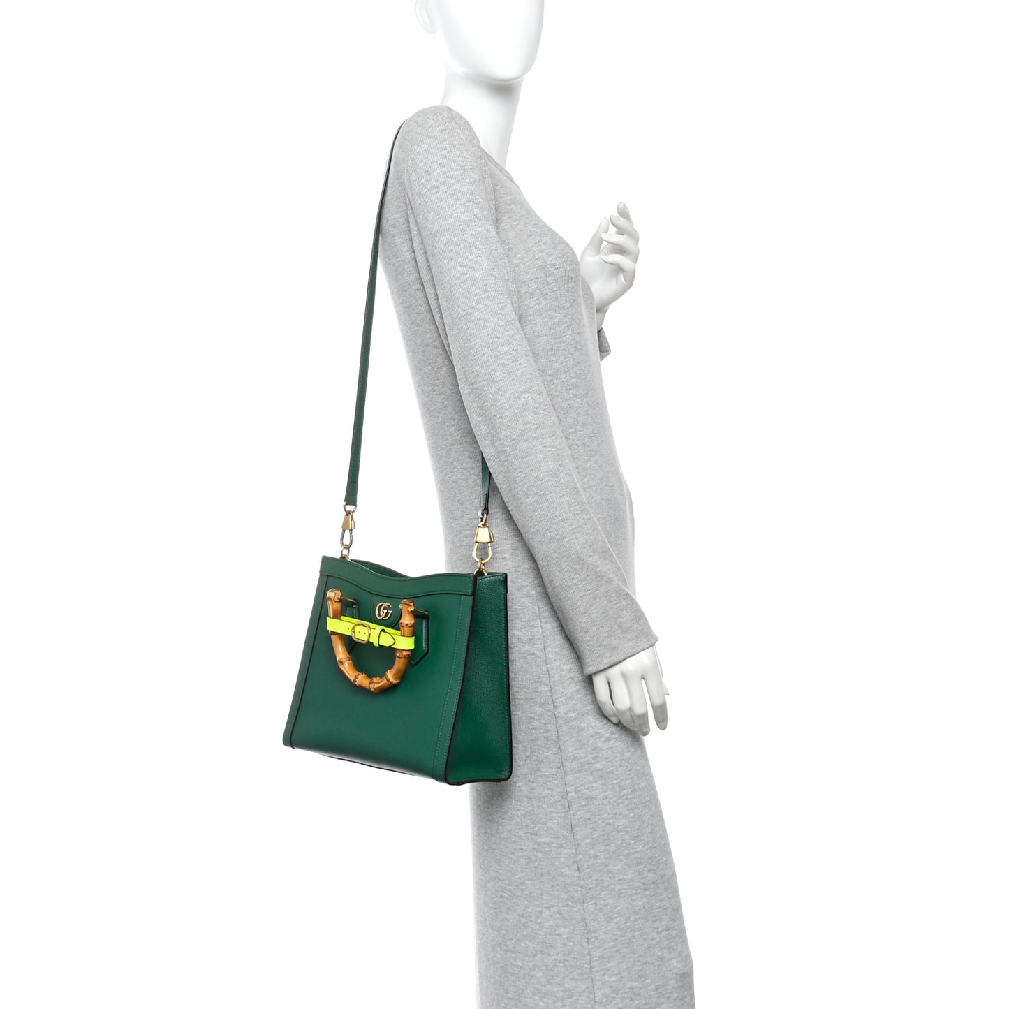 Wonka Grain Calfskin Small Diana Tote Bag Green Yellow Fluo
