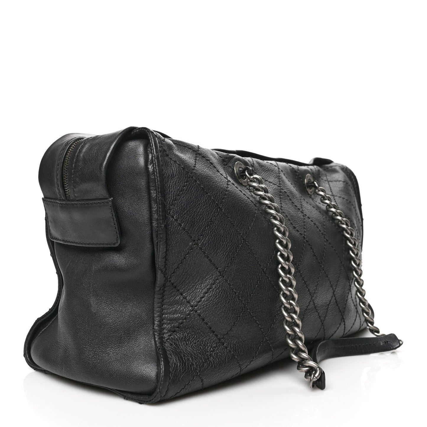 Calfskin Stitched Large Bowling Bag Black