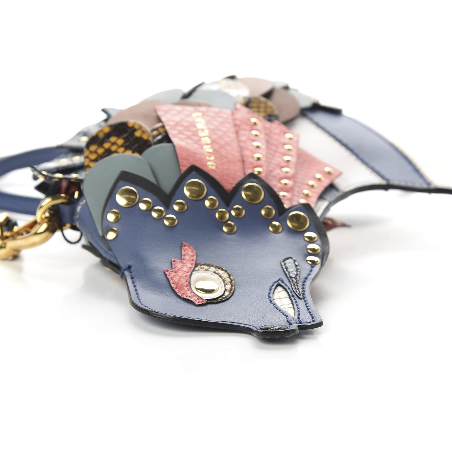 Calfskin Embossed Snakeskin Fish Shoulder Bag Dark Cobalt