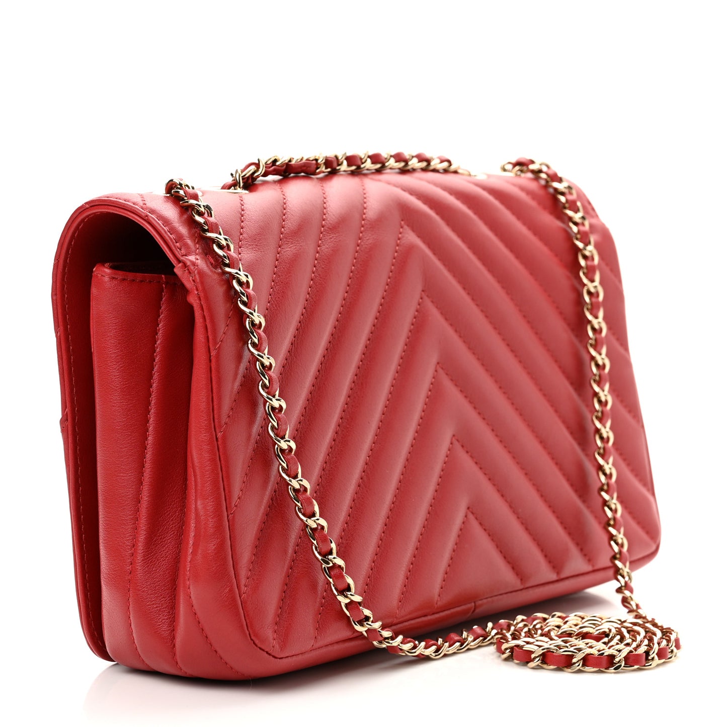 Calfskin Chevron Quilted Small Statement Flap Red