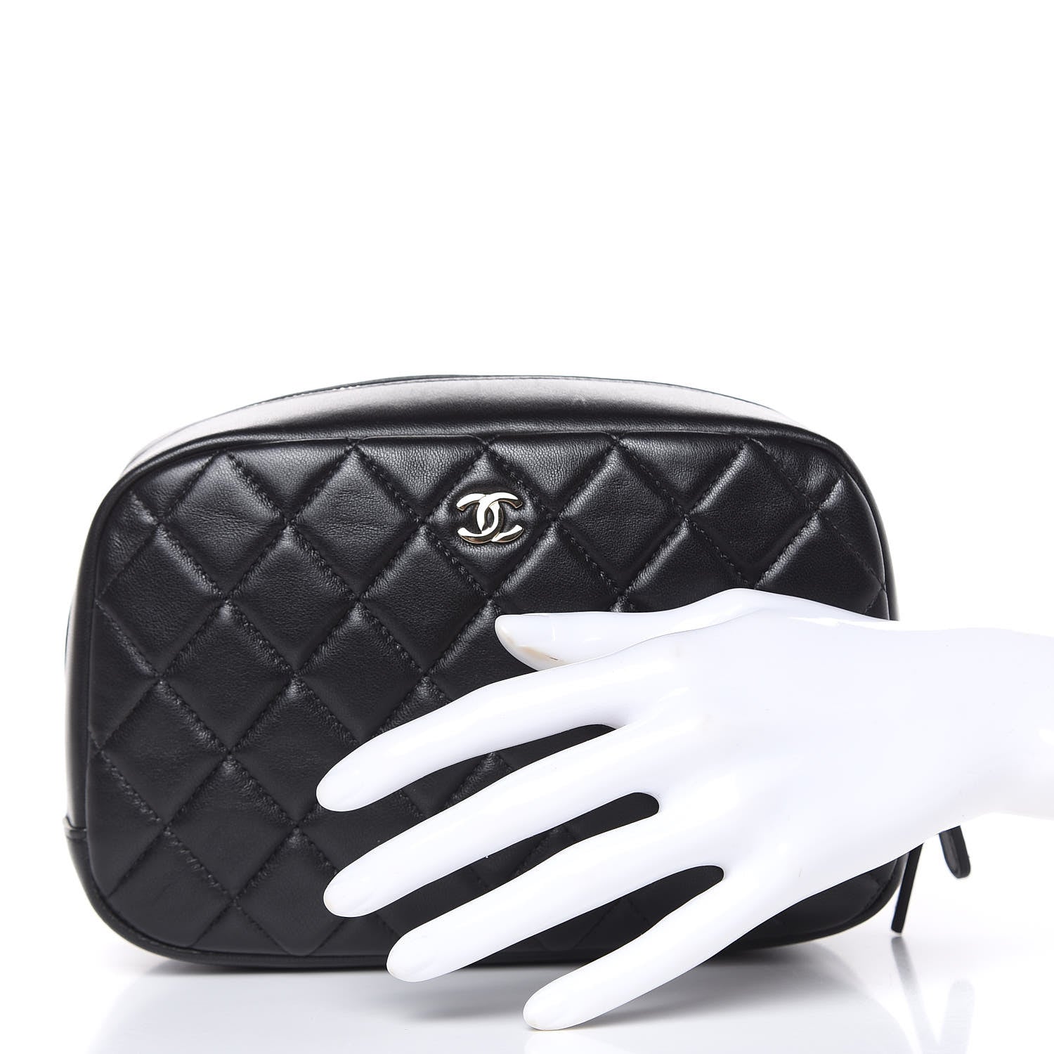 Chanel Lambskin Quilted Medium Curvy Pouch Cosmetic Case Black 2 of 10