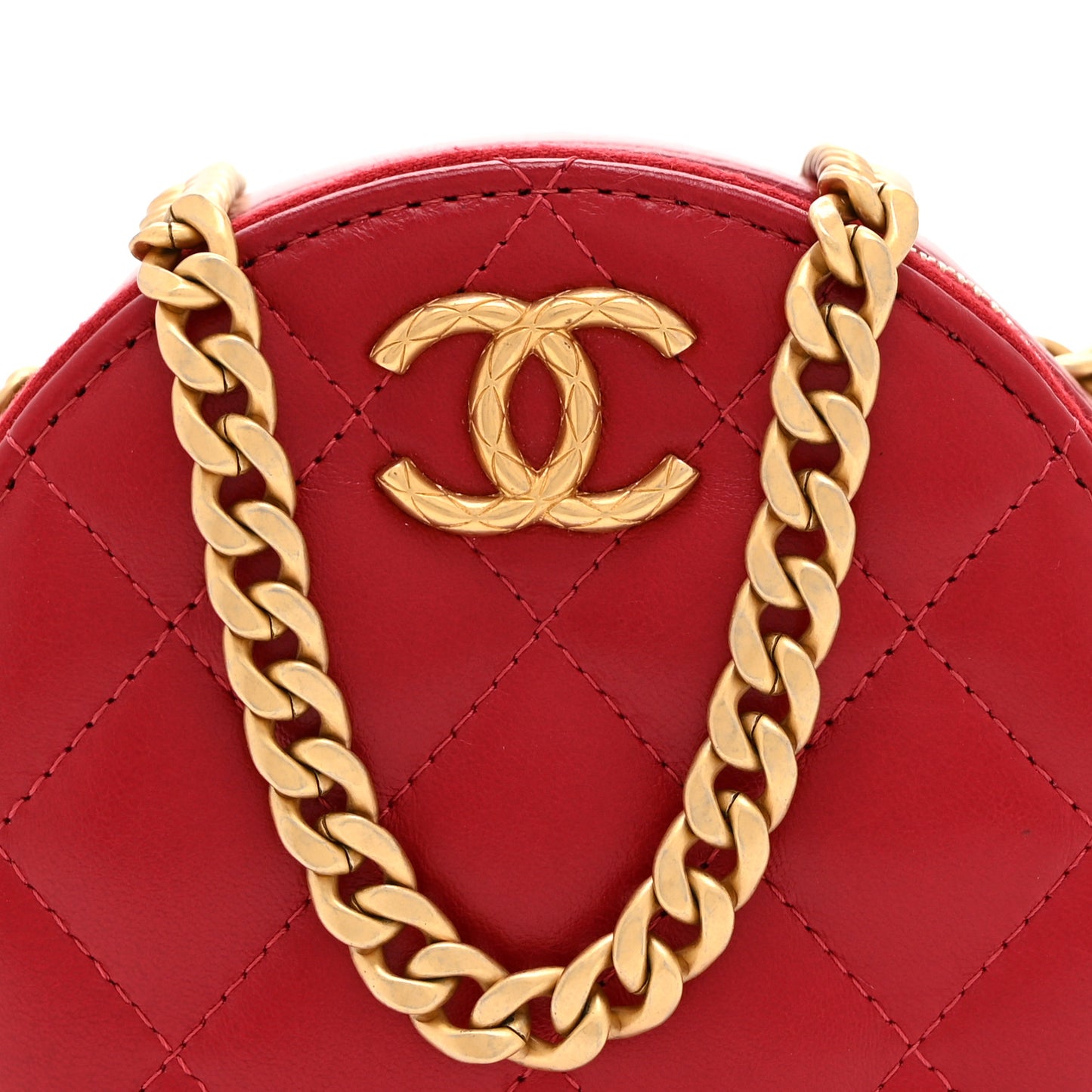 Lambskin Quilted Pillow Crush Round Clutch With Chain Red