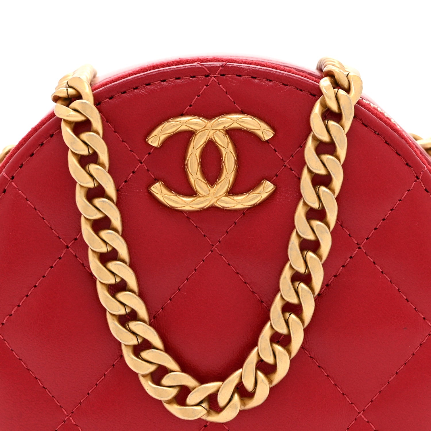 Chanel Lambskin Quilted Pillow Crush Round Clutch With Chain Red 8 of 11
