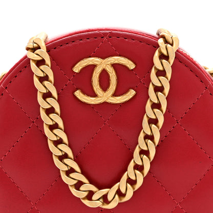 Chanel Lambskin Quilted Pillow Crush Round Clutch With Chain Red 8 of 11