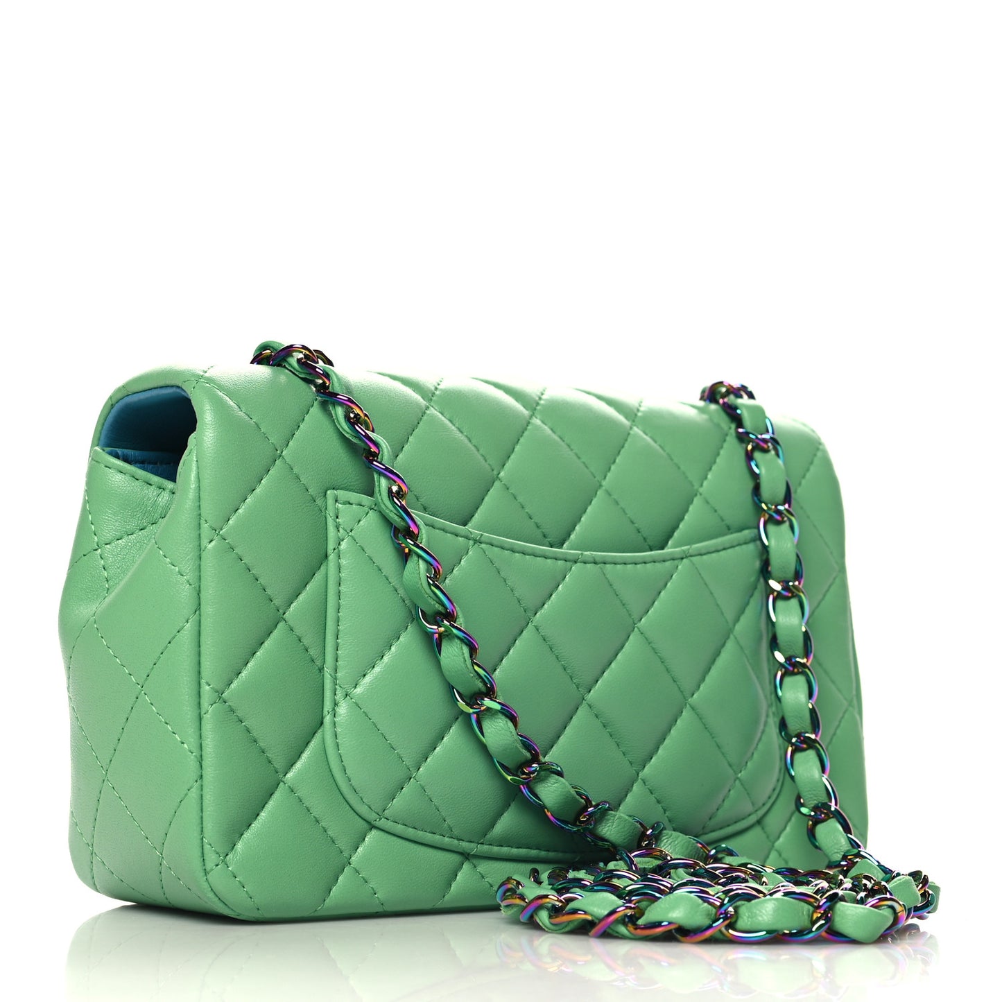 Lambskin Quilted Mini Rectangular Flap Green Blue