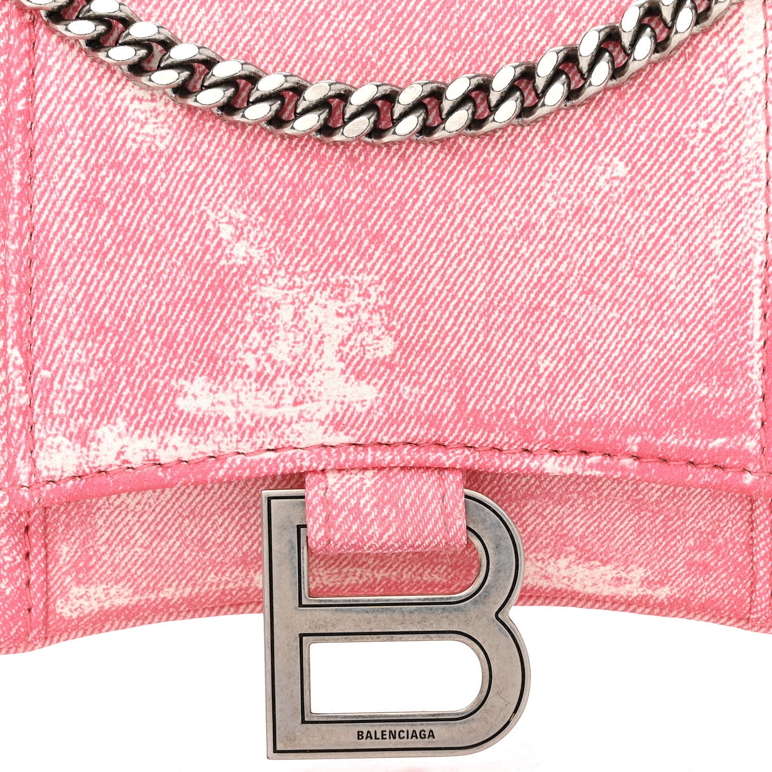 Balenciaga Nappa Denim Printed Hourglass Chain Bag Denim Pink 7 of 9