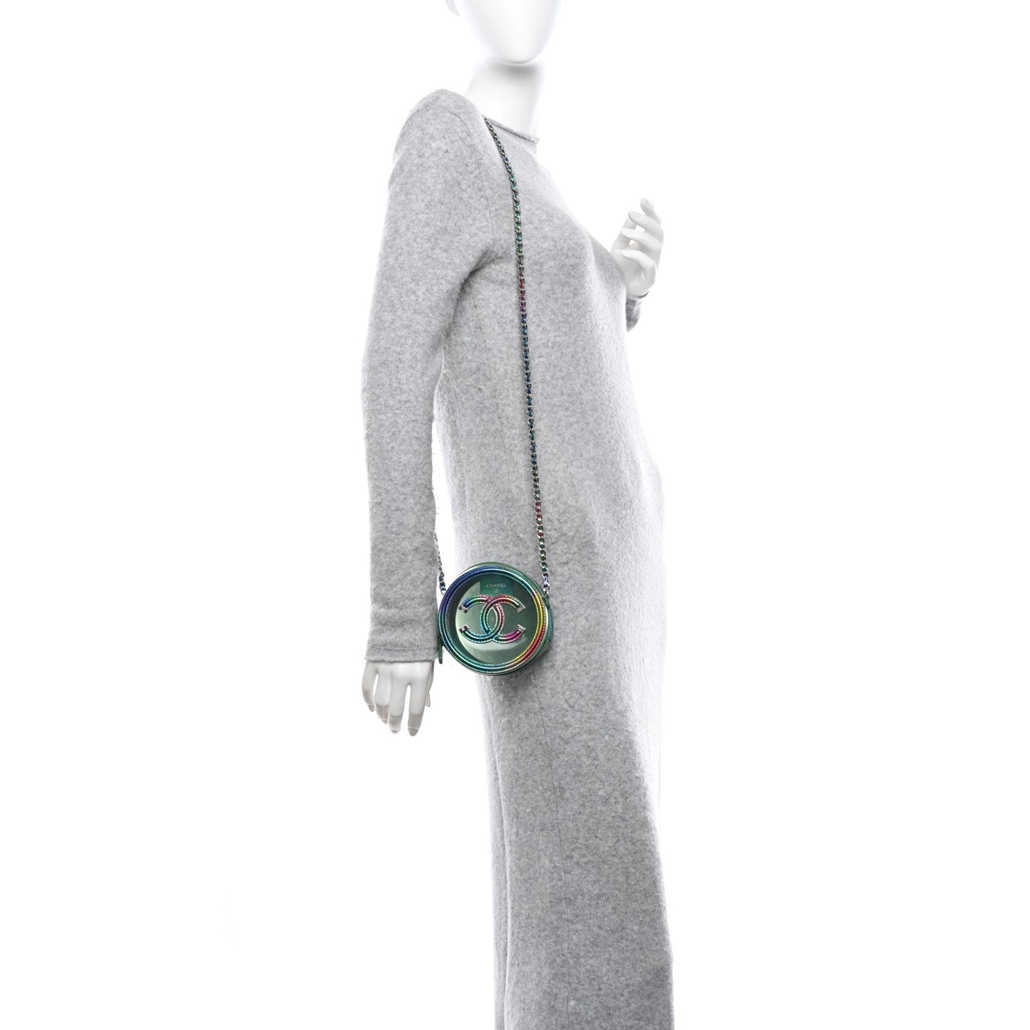 PVC Calfskin Lambskin Quilted Round Filigree Clutch With Chain Green