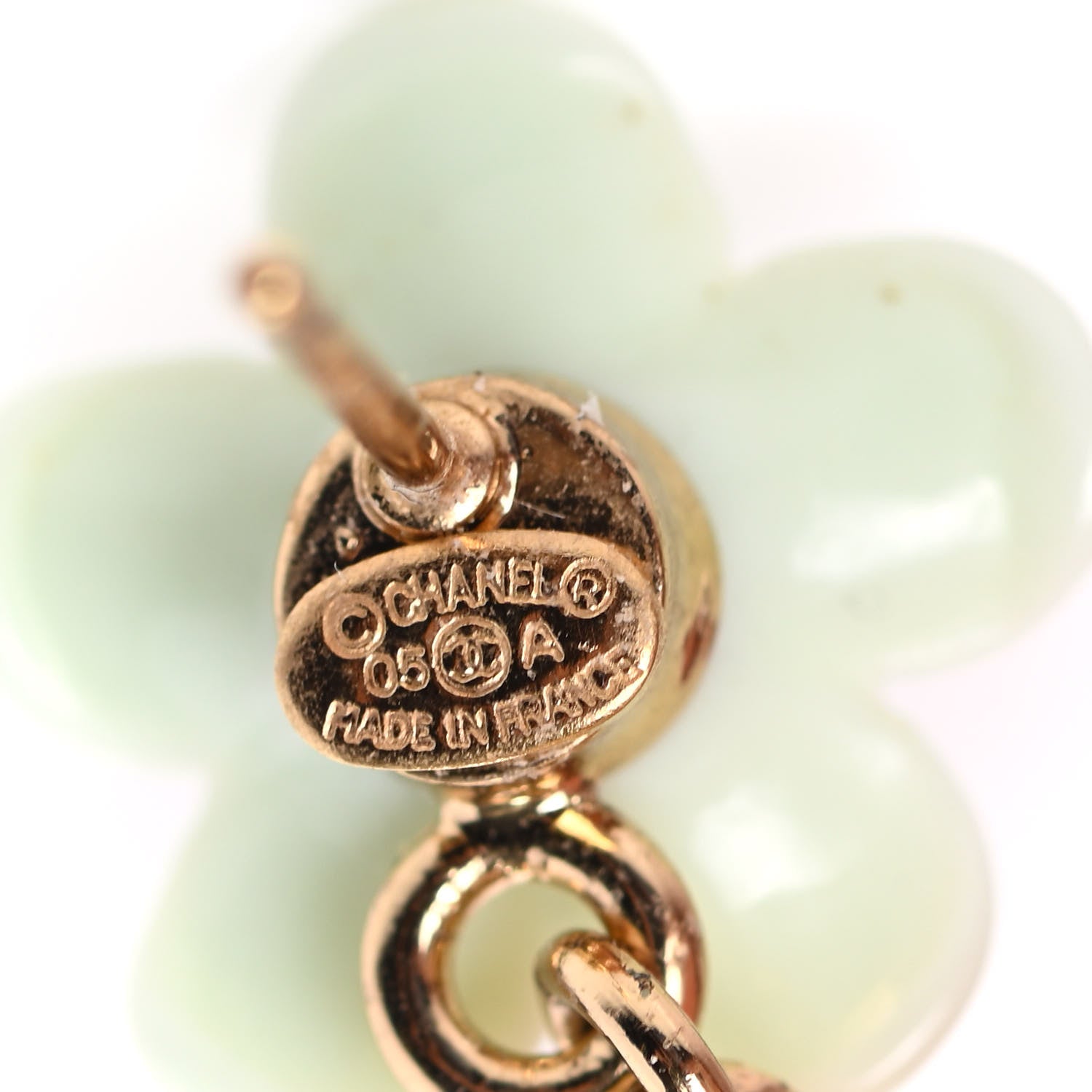 Chanel Enamel Crystal CC Camellia Drop Earrings Light Green 4 of 5