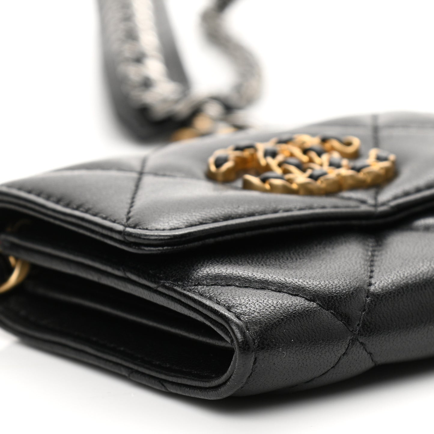 Lambskin Quilted Chanel 19 Flap Coin Purse With Chain Black