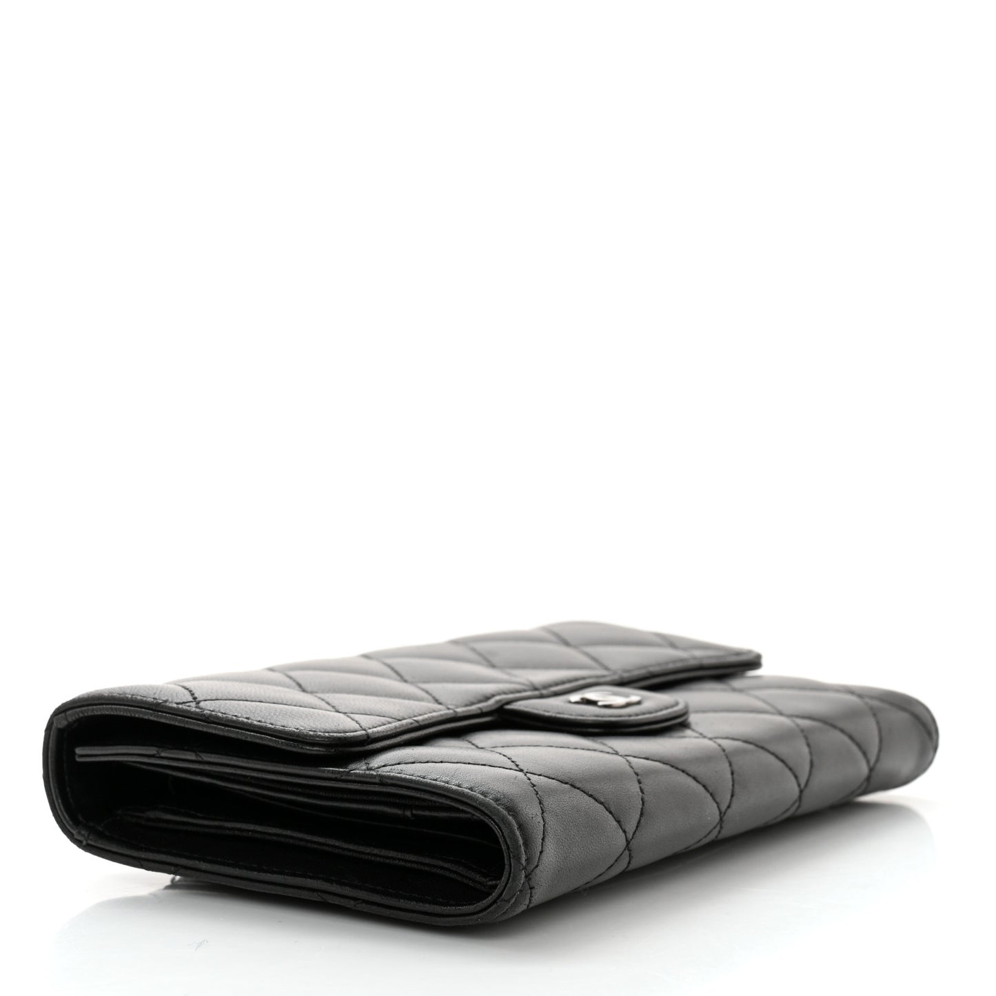 Lambskin Quilted Large Flap Wallet Black