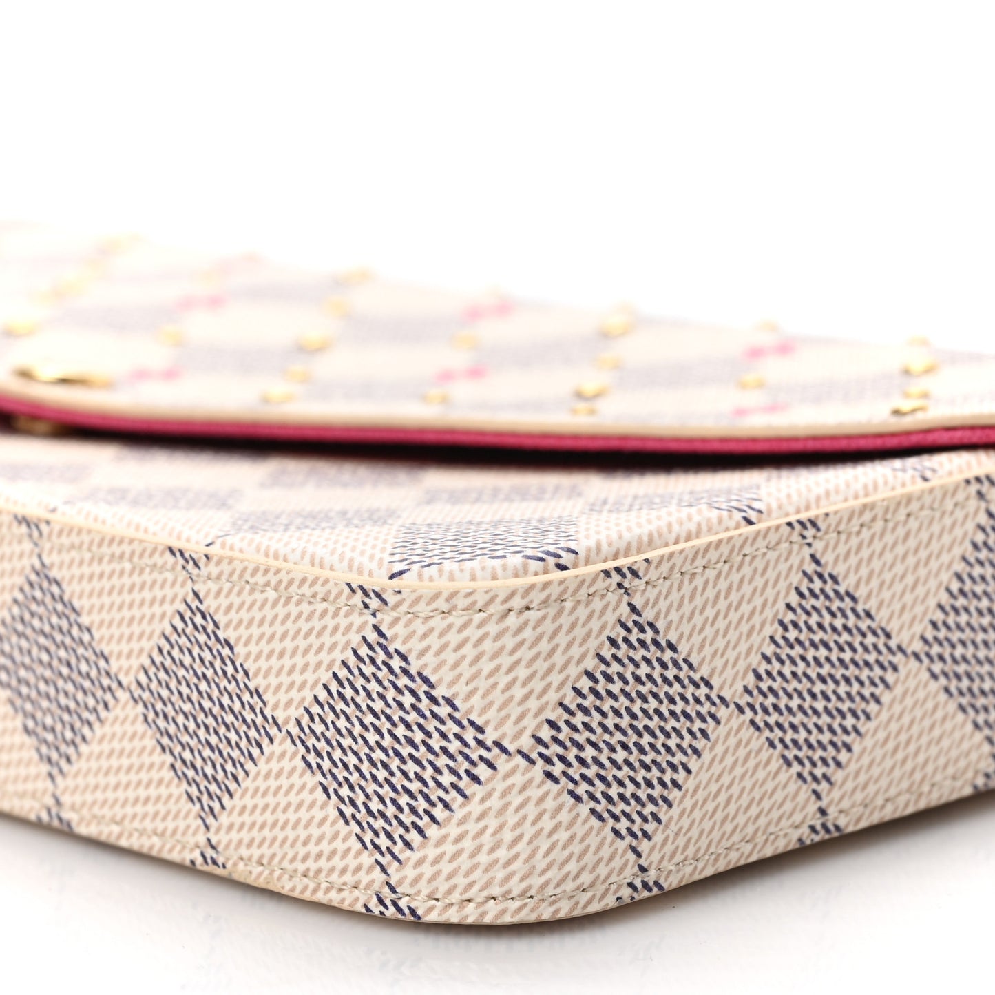 Damier Azur Studded Pochette Felicie Chain Wallet Fuchsia