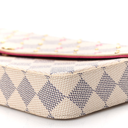 Louis Vuitton Damier Azur Studded Pochette Felicie Chain Wallet Fuchsia 9 of 9