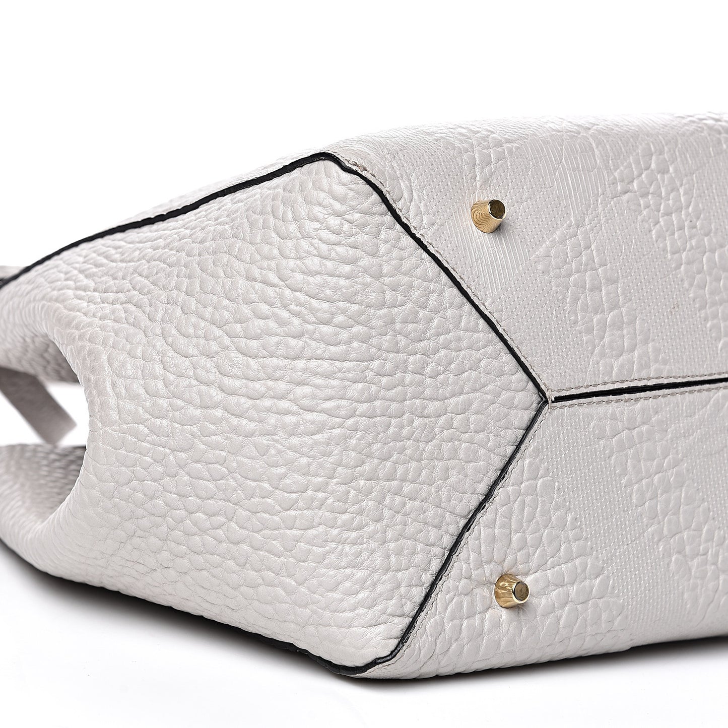 Signature Grain Calfskin Check Embossed Small Canterbury Tote Stone White