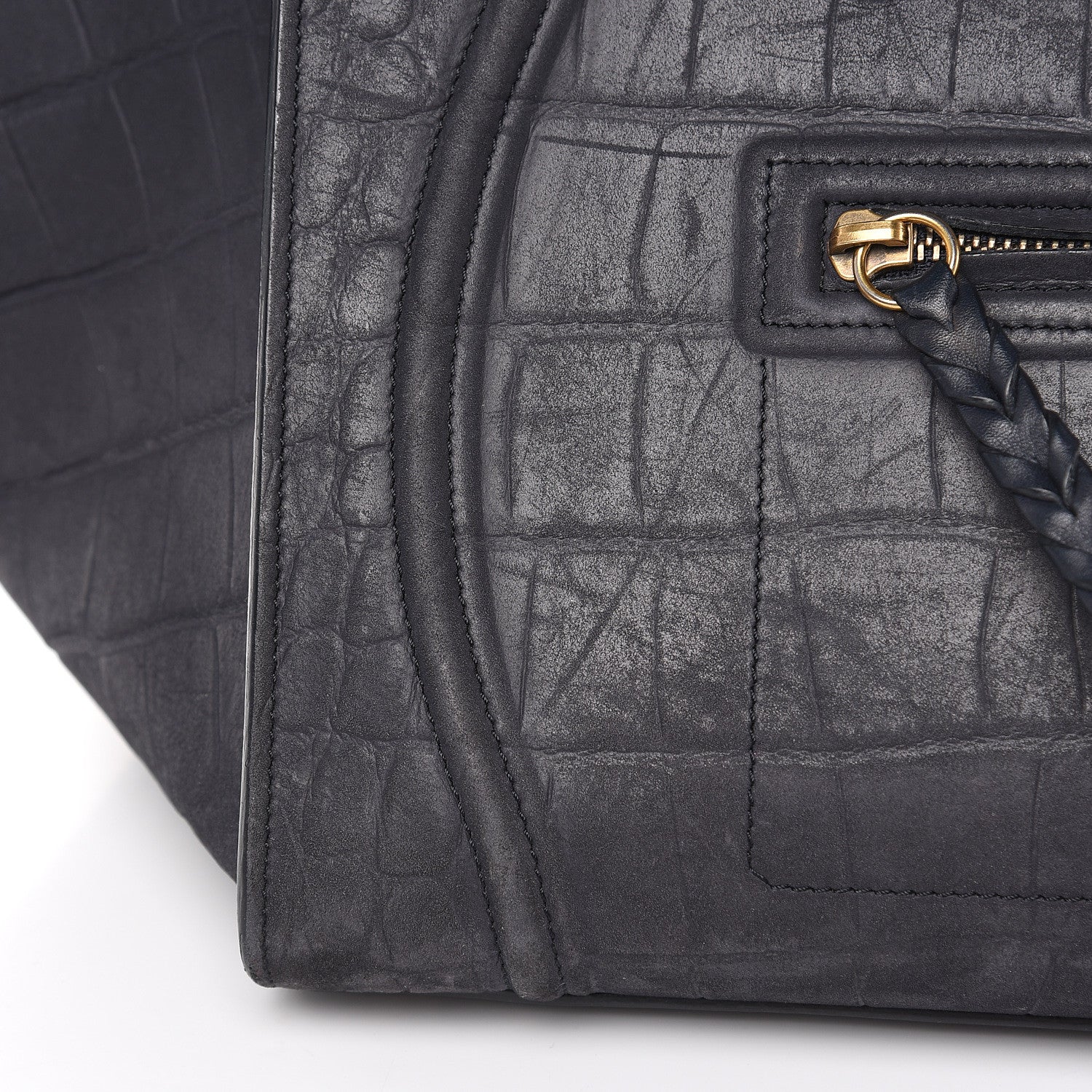 Celine Crocodile Embossed Nubuck Medium Phantom Luggage Navy Blue 15 of 18