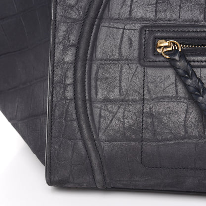 Celine Crocodile Embossed Nubuck Medium Phantom Luggage Navy Blue 15 of 18