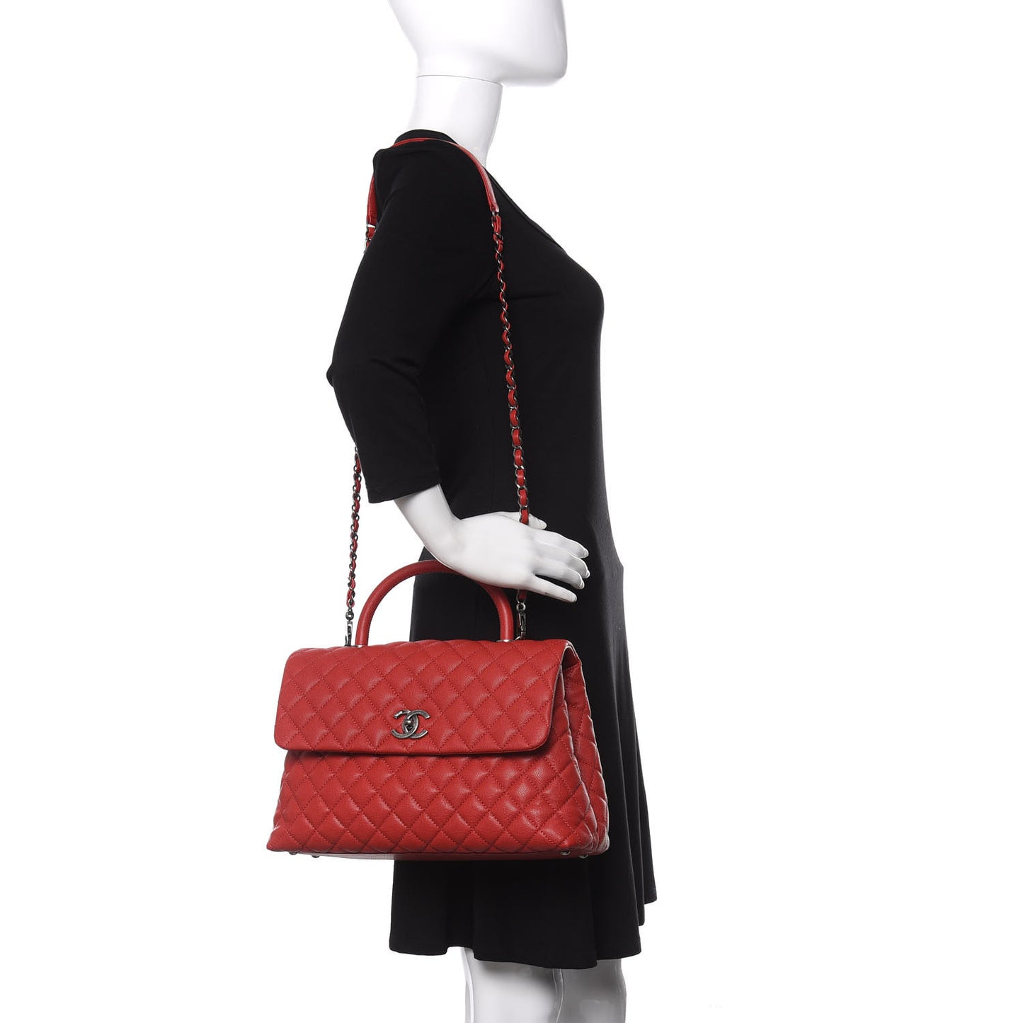 Caviar Quilted Medium Coco Handle Flap Red