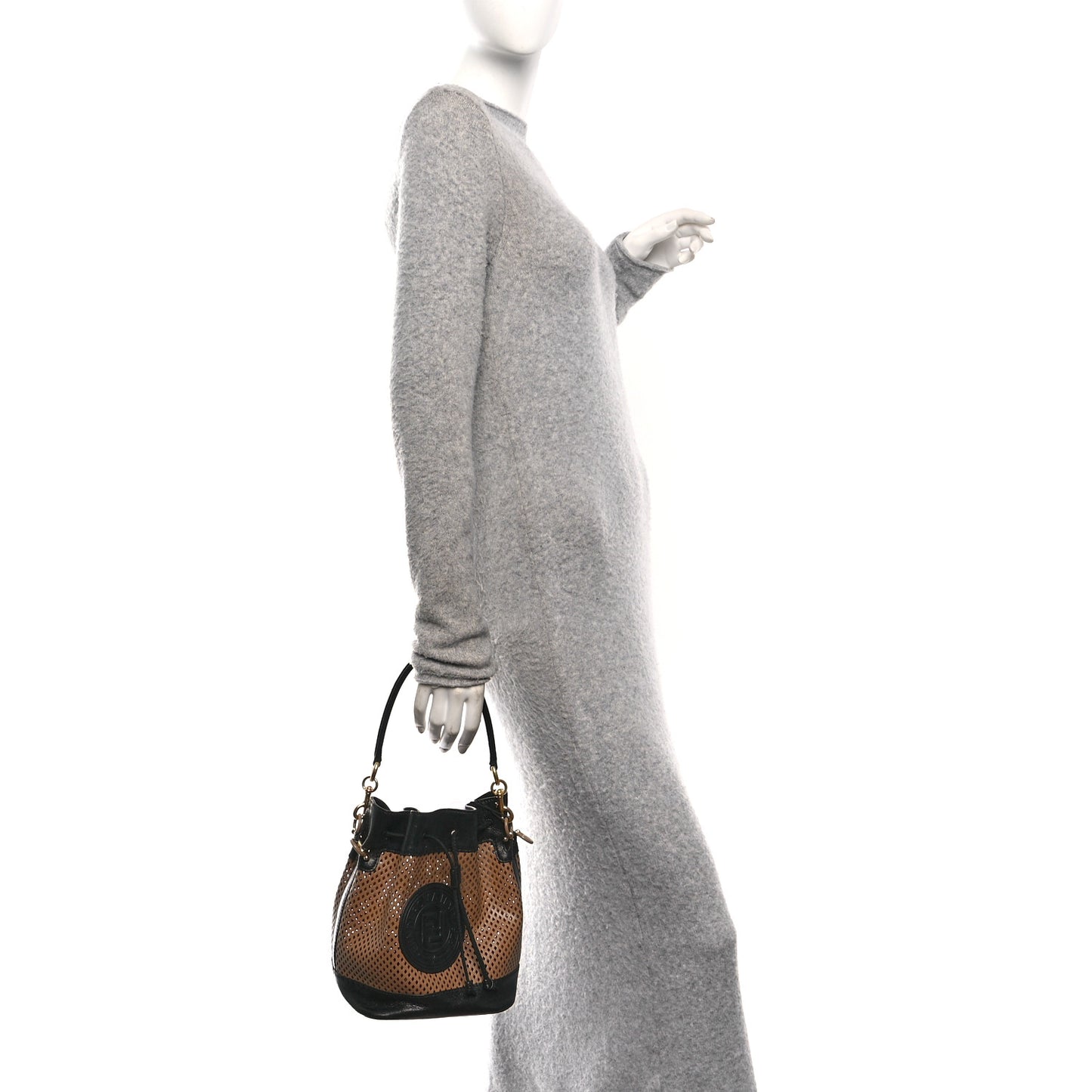 Vitello Liberty Glossy Lambskin F is Fendi Perforated Small Mon Tresor Bucket Bag Sand Mimosa Black