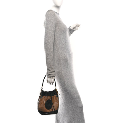 Fendi Vitello Liberty Glossy Lambskin F is Fendi Perforated Small Mon Tresor Bucket Bag Sand Mimosa Black 2 of 9