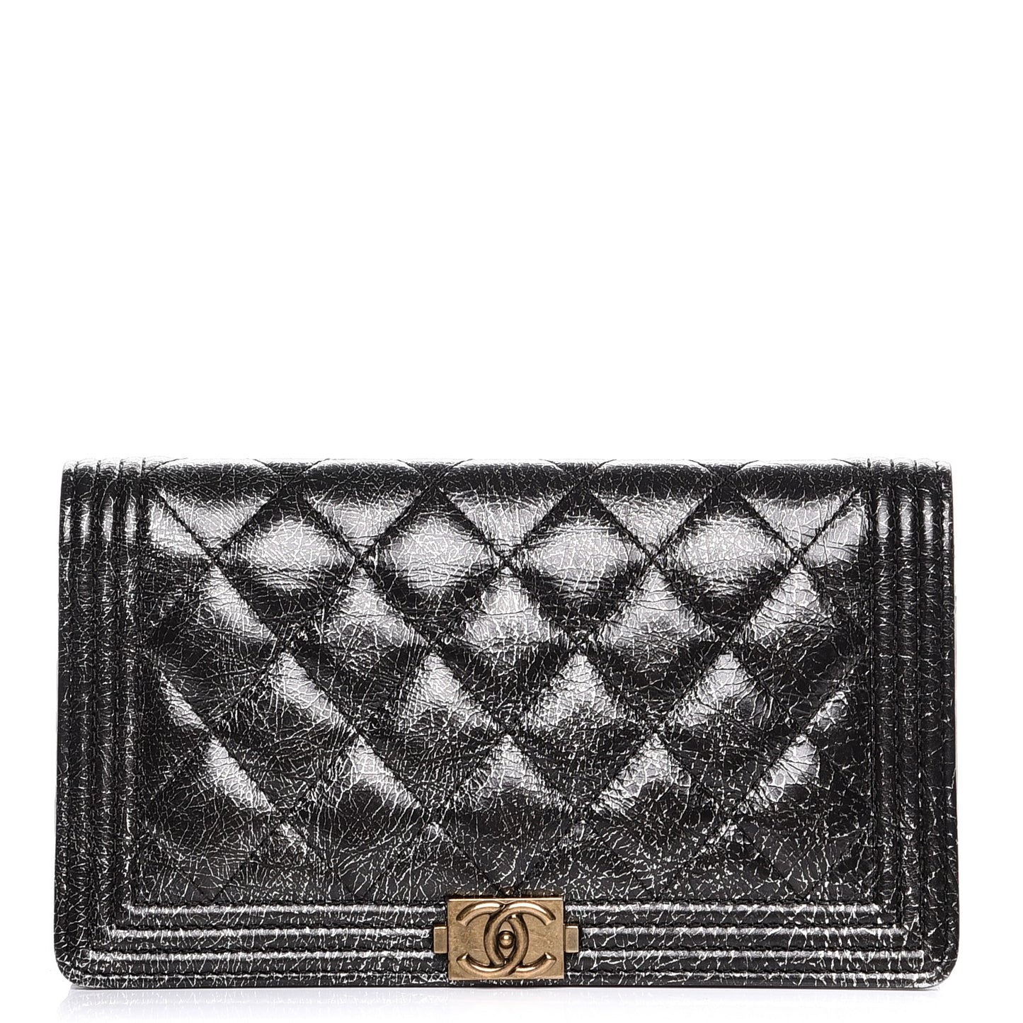 Metallic Calfskin Quilted Boy Yen Wallet Dark Silver