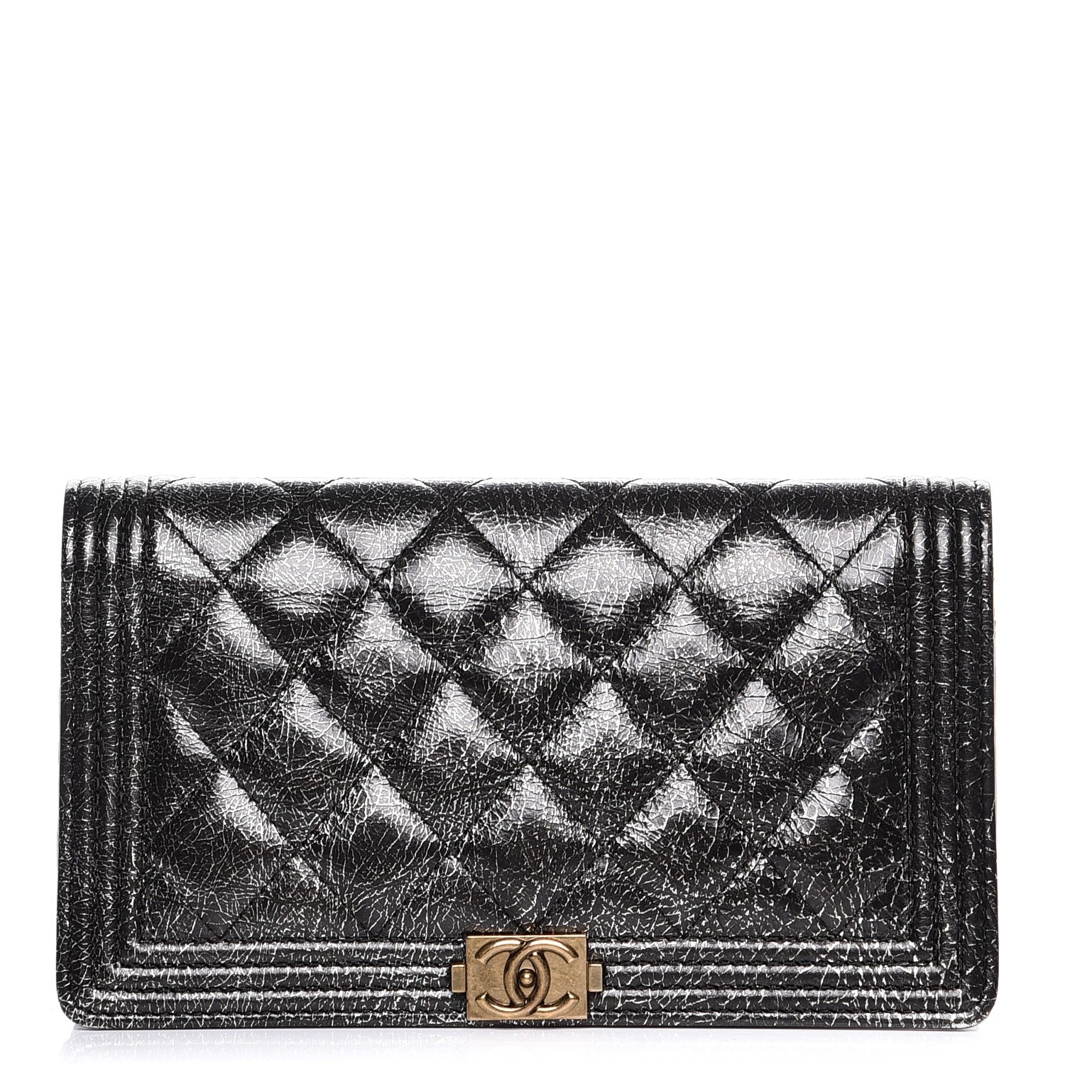 Chanel Metallic Calfskin Quilted Boy Yen Wallet Dark Silver 1 of 9