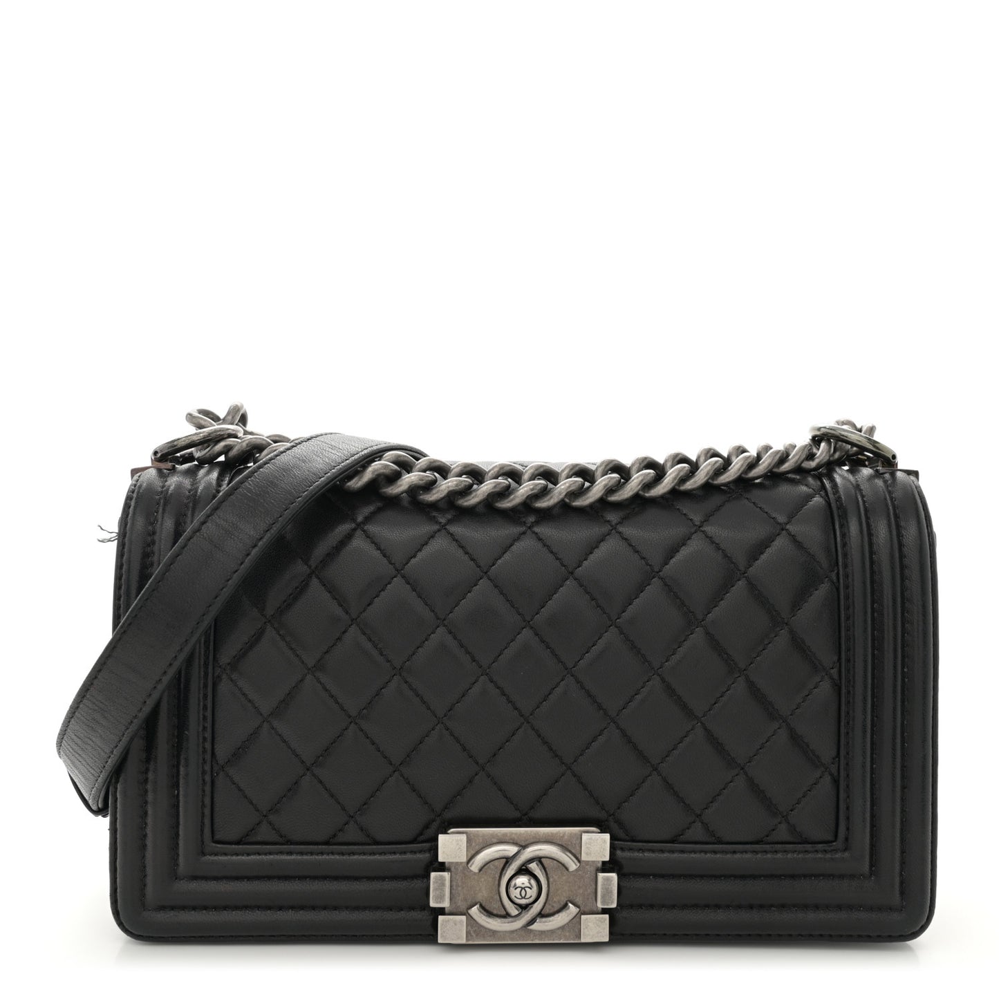 Lambskin Quilted Medium Boy Flap Black