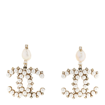 Chanel Crystal Pearl CC Drop Earrings Gold 1 of 6