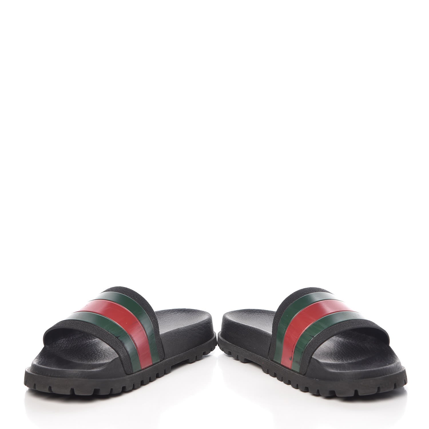 Gucci Rubber Web Mens Lug Sole Slide Sandals 5 Black Green Red 6 of 16
