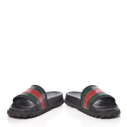 Gucci Rubber Web Mens Lug Sole Slide Sandals 5 Black Green Red 6 of 16