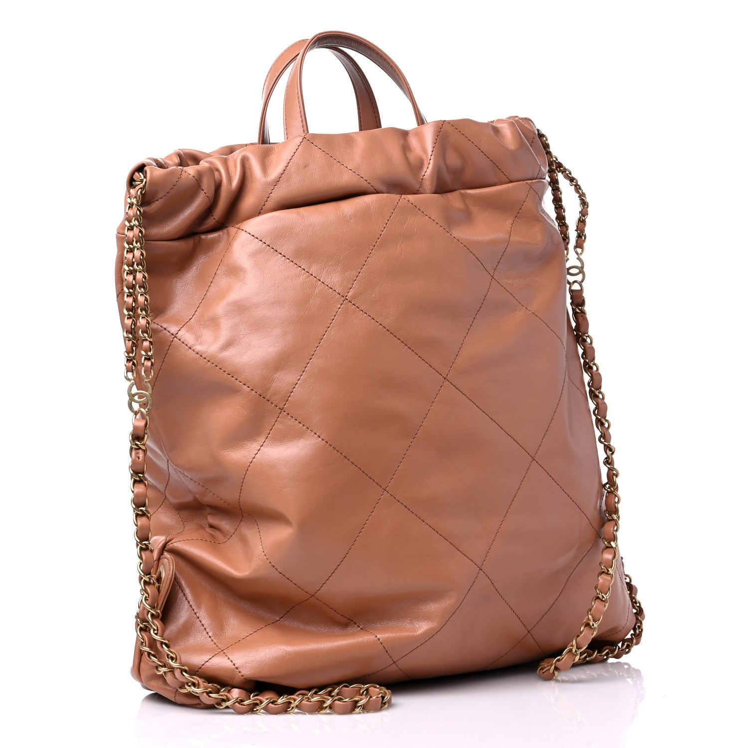 Chanel Shiny Calfskin Quilted Chanel 22 Backpack Camel 2 of 8