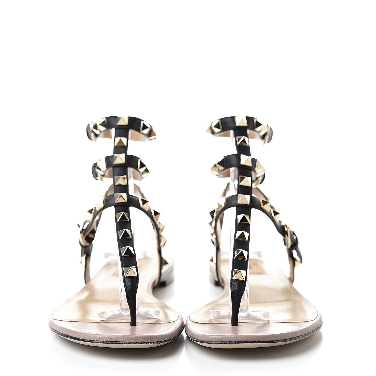Valentino Garavani Calfskin Rockstud Ankle Wrap Flat Thong Sandals 37 Black Poudre 2 of 11