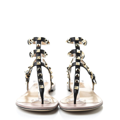 Valentino Garavani Calfskin Rockstud Ankle Wrap Flat Thong Sandals 37 Black Poudre 2 of 11