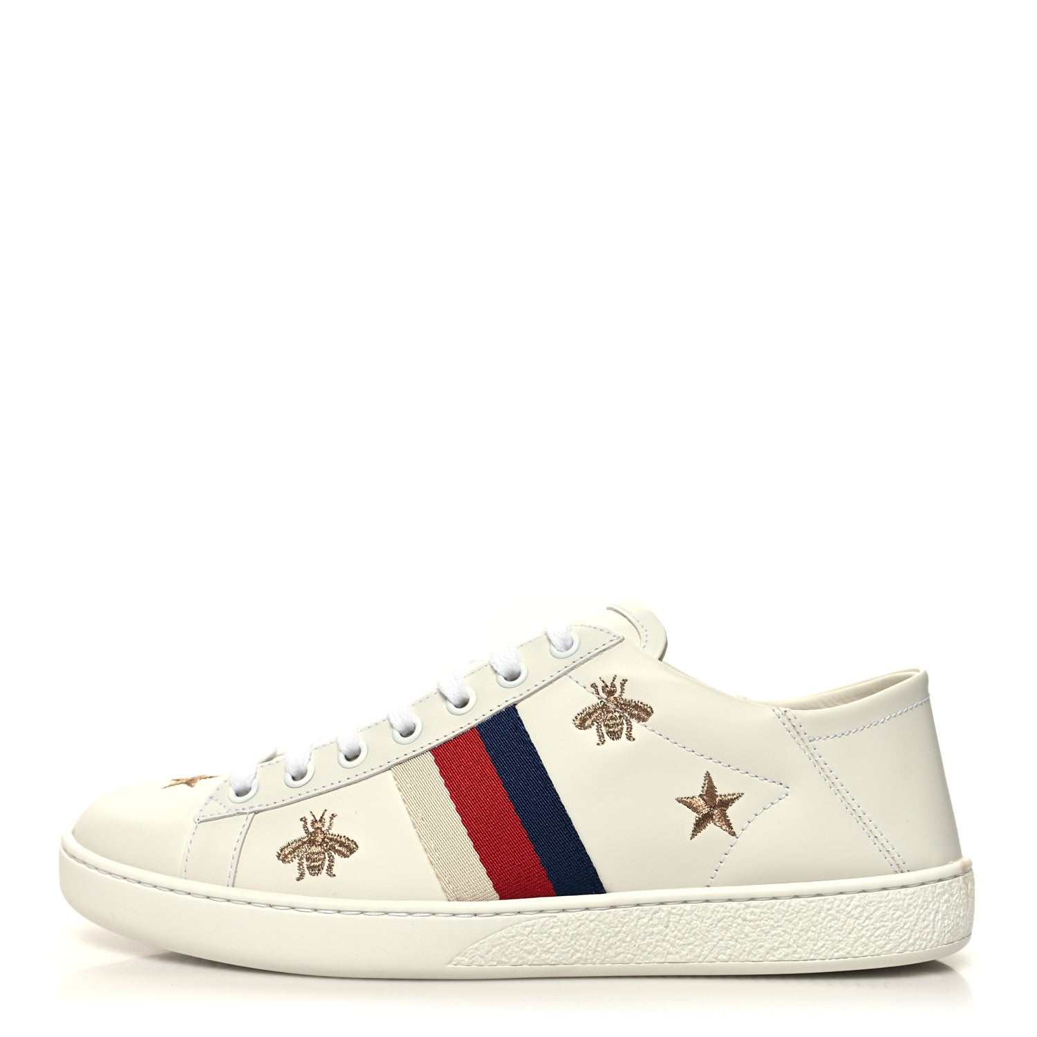 Gucci Calfskin Bee Star Embroidered Sylvie Web Ace Sneakers 38.5 White 1 of 9