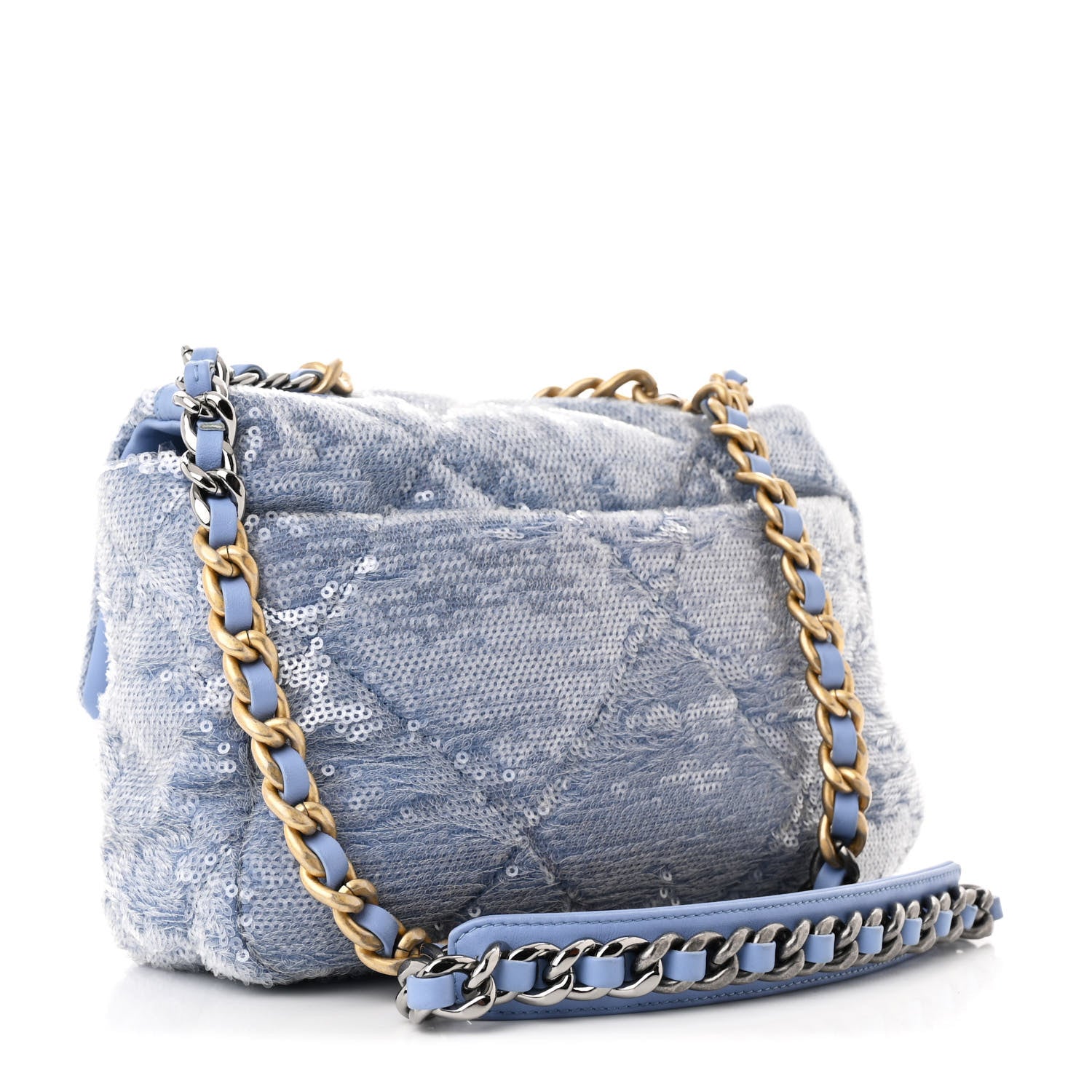 Chanel Sequin Quilted Medium Chanel 19 Flap Light Blue 3 of 10