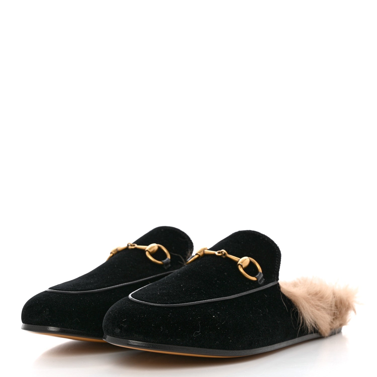 Gucci Velvet Fur Womens Princetown Slippers 36.5 Black 3 of 8