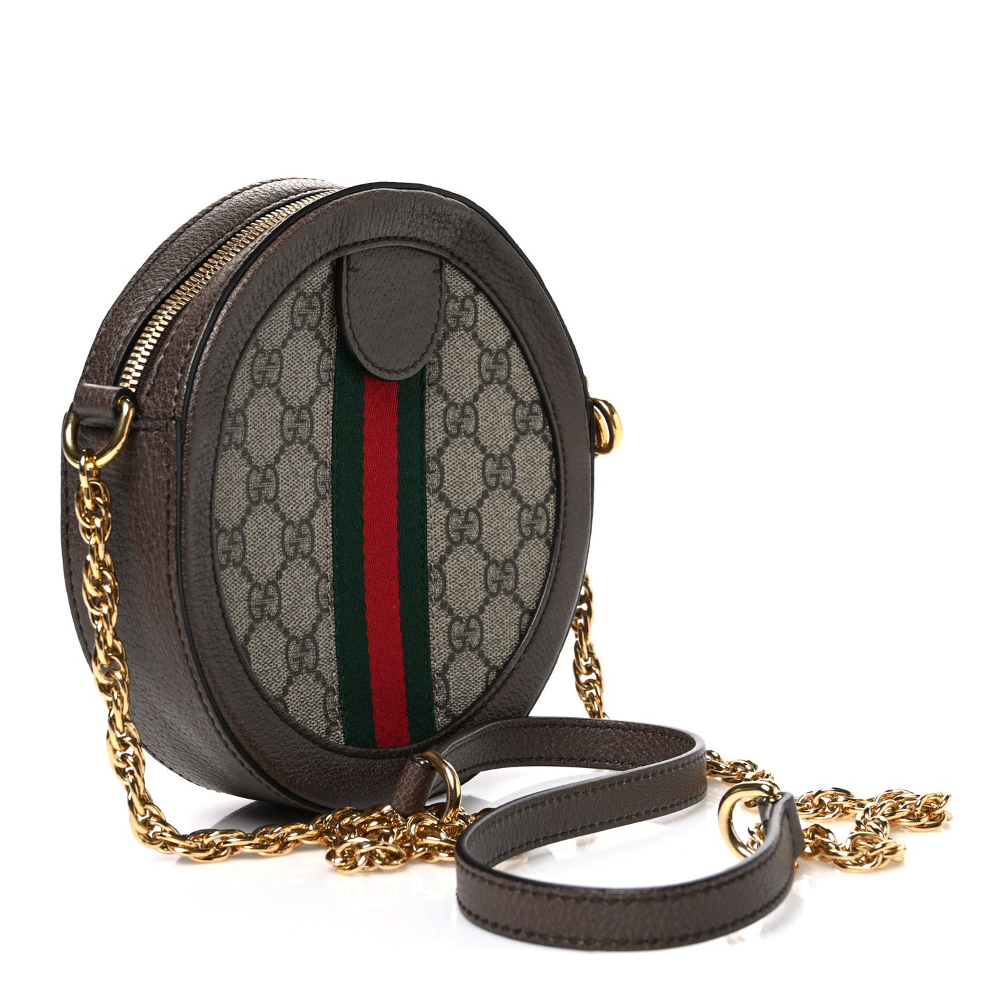 GG Supreme Monogram Web Mini Ophidia Round Shoulder Bag Brown
