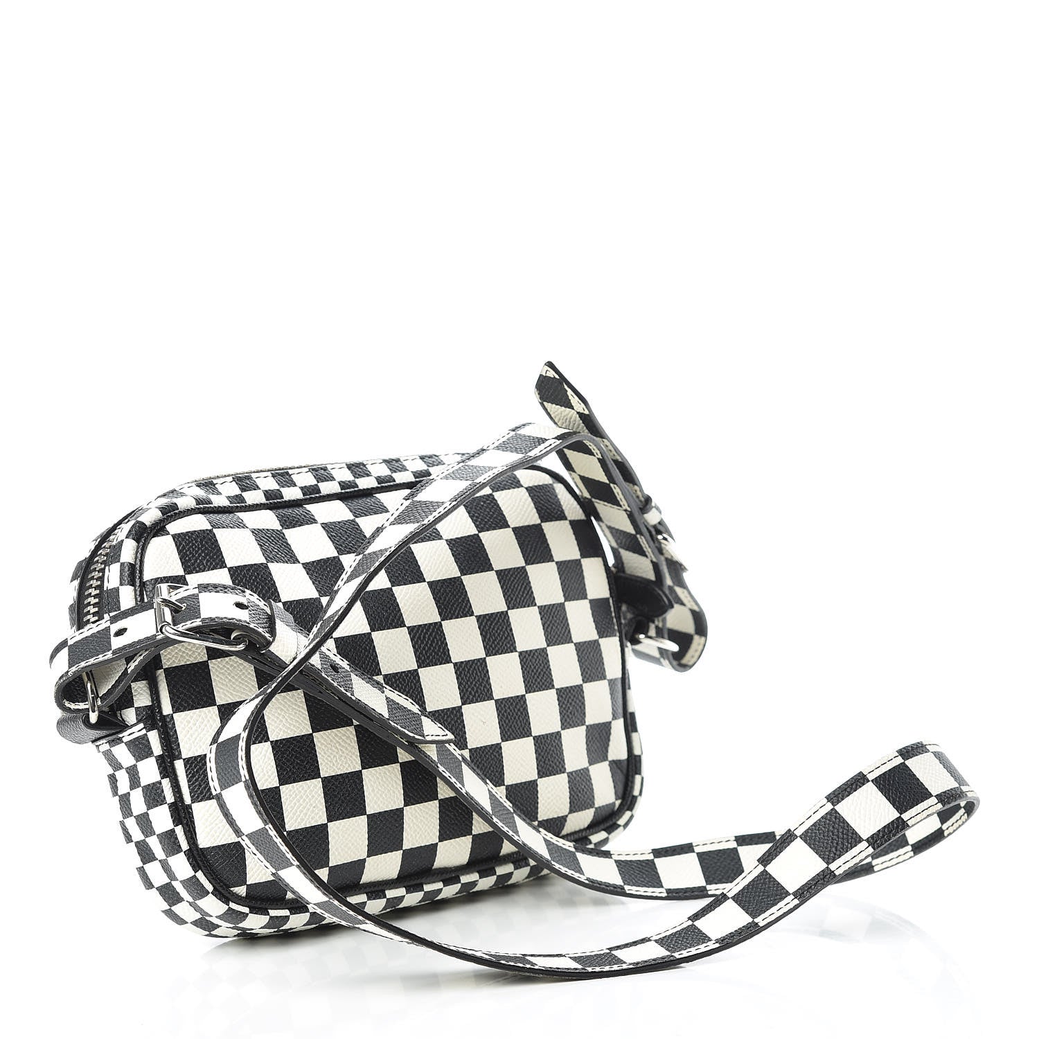 Givenchy Grained Calfskin Checkered Print Messenger Black White 3 of 16